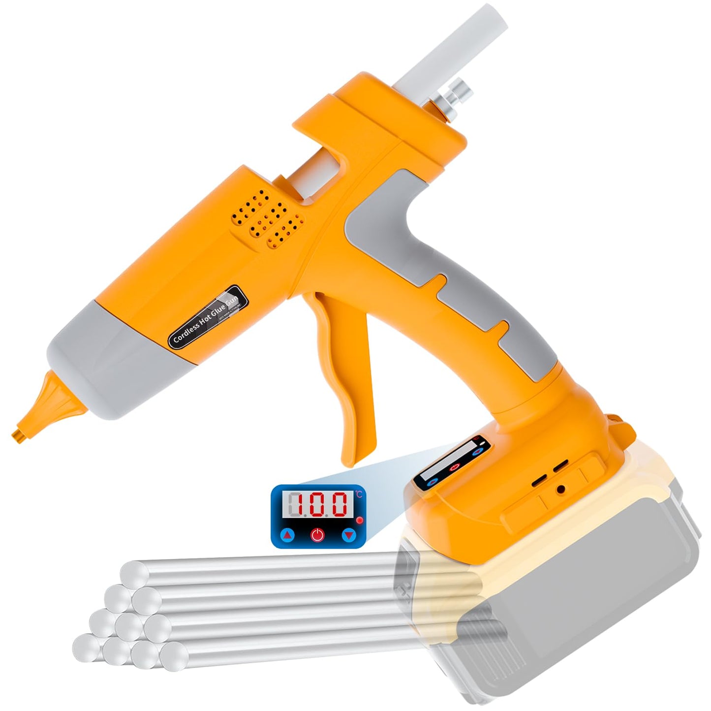 DTEZTECH Cordless Hot Glue Gun Compatible with DeWalt 20V Max Battery, Fast Preheating Electric Glue Gun Kit with 10 Glue Sticks for Arts, DIY (Tool Only, No Battery)