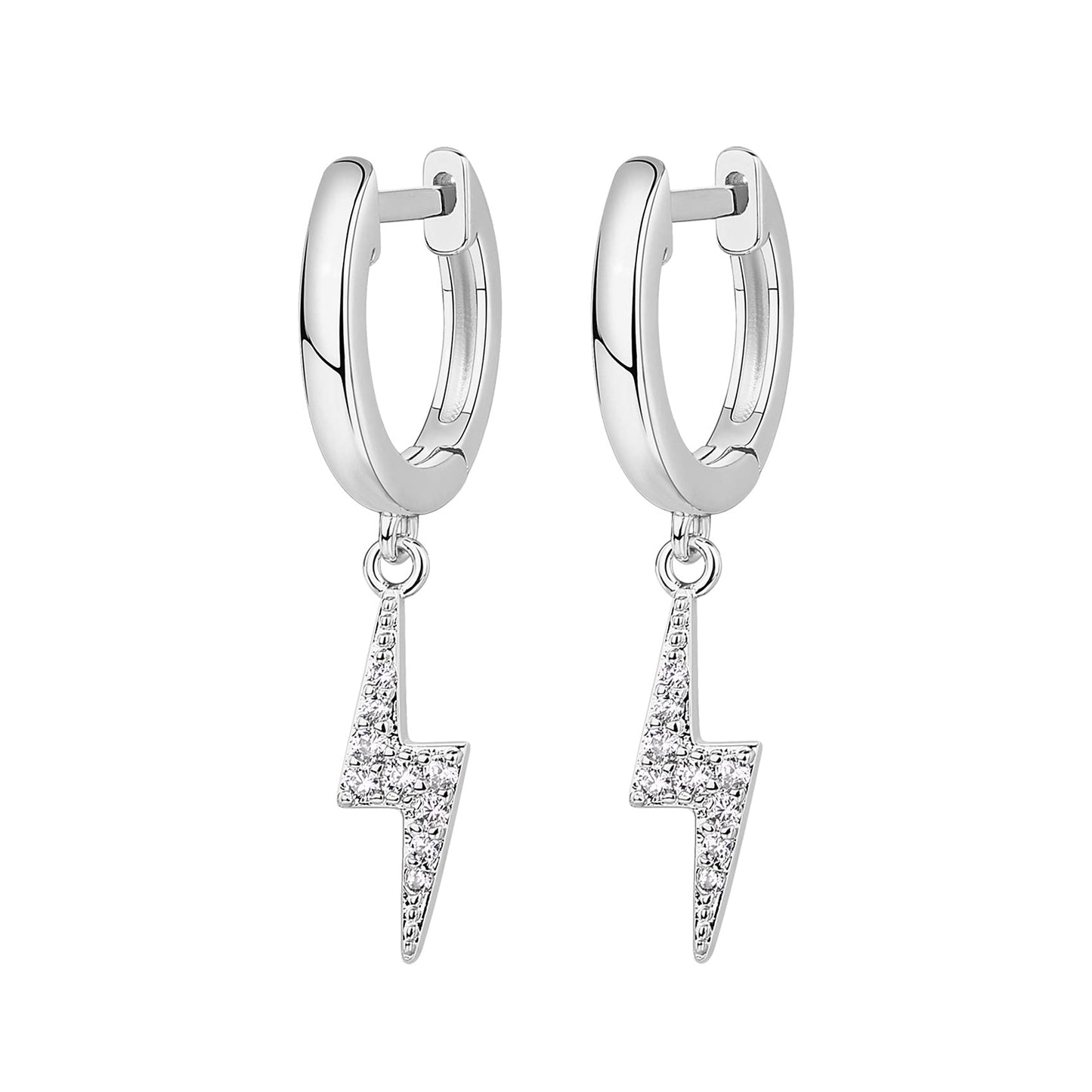PAVOI 14K White Gold Plated S925 Sterling Silver Post Drop/Dangle Huggie Earrings for Women | Dainty Lightning Bolt Earrings