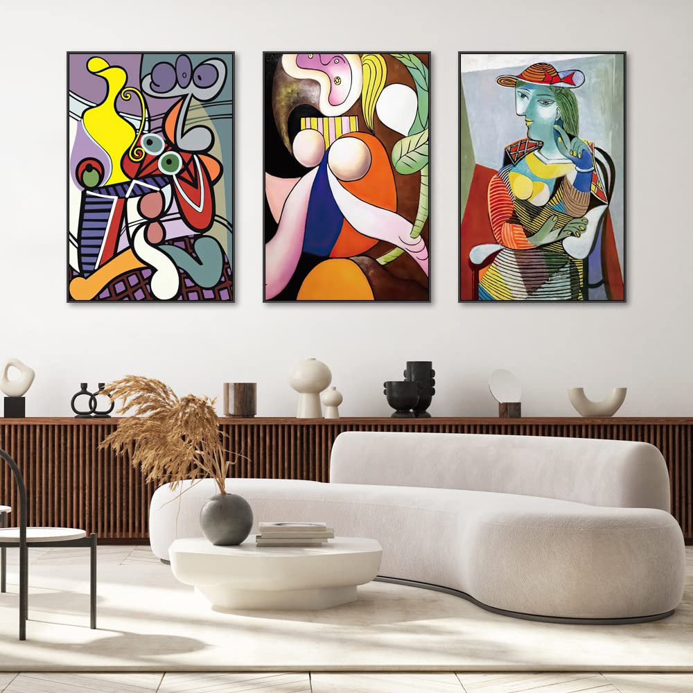 Aesthetic Abstract Canvas Framed Wall Art Large Size 24" X 16" X 3 Pieces Modern Art Natural Minimalist Posters Prints Living Room Bedroom Bathroom Kitchen Office Wall Decor (Black)
