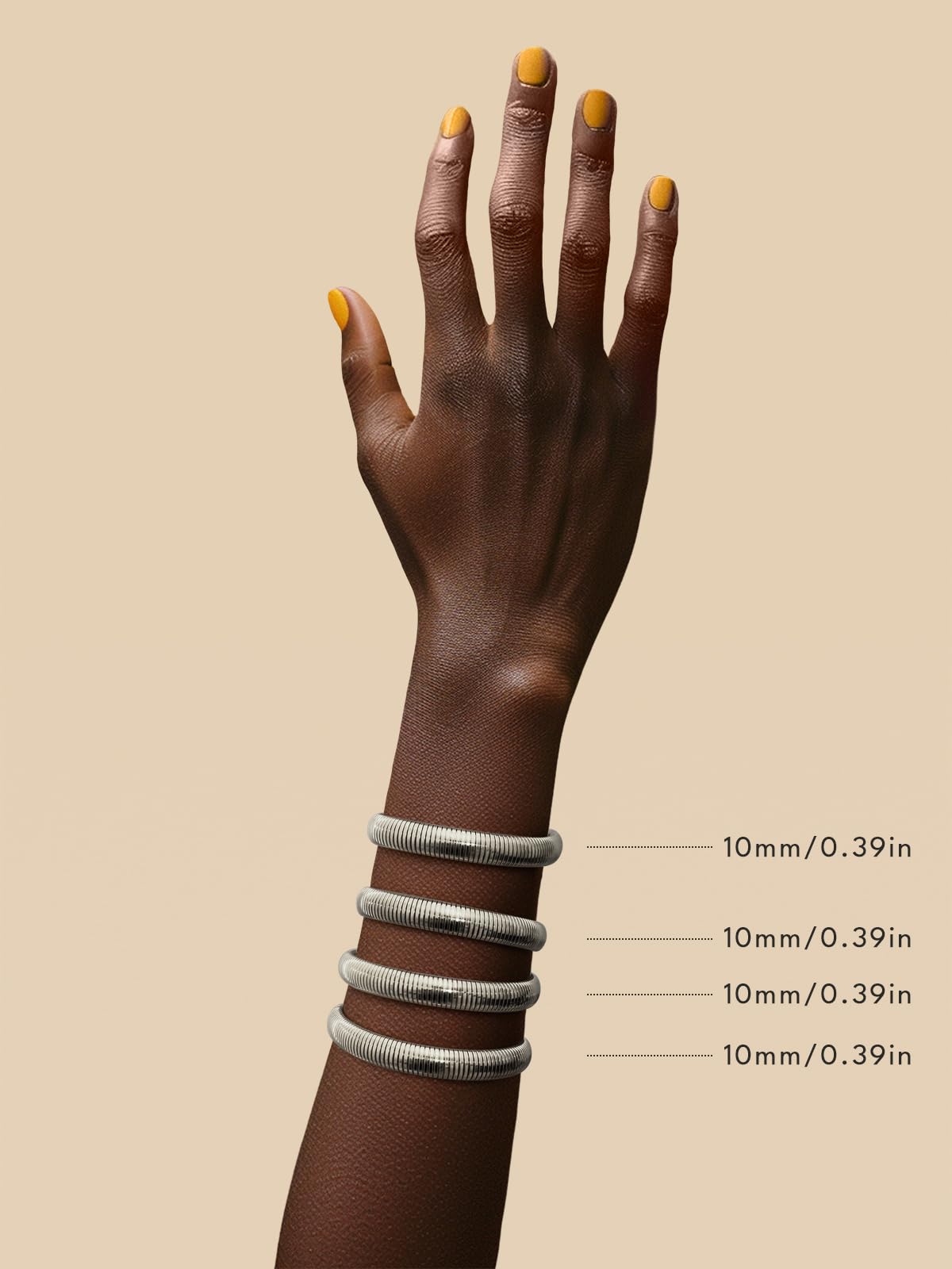 Giovanchi 18K Gold Plated Bangles for Women Set of 4 Chunky Stretch Bangles Bracelets Stainless Steel Bracelets Flexible Wide Stack Bracelets for Women