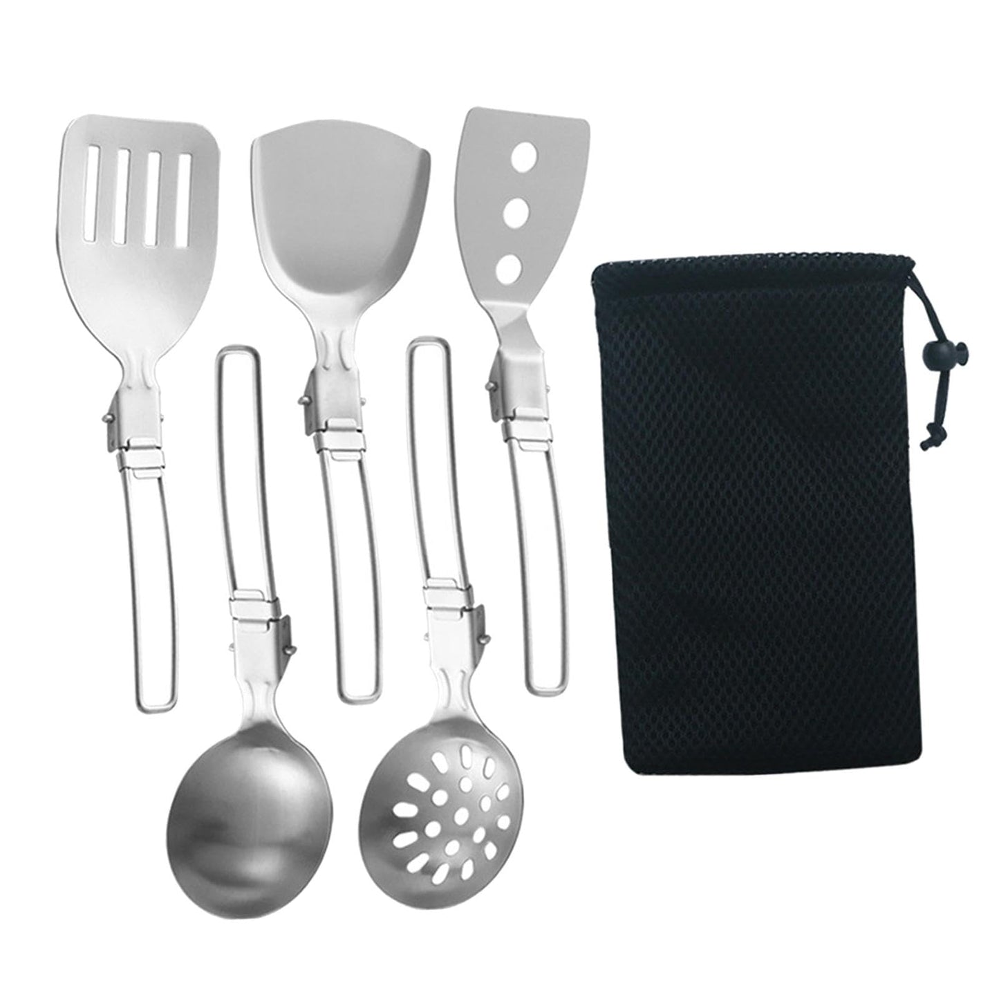 Esquirla 6Pcs Camp Cooking Utensil Set,Outdoor Kitchen Gear, Foldable Cooking Organizer Metal Camping Kitchen Utensil Set, Cookware Kit for Camp RV, BBQ