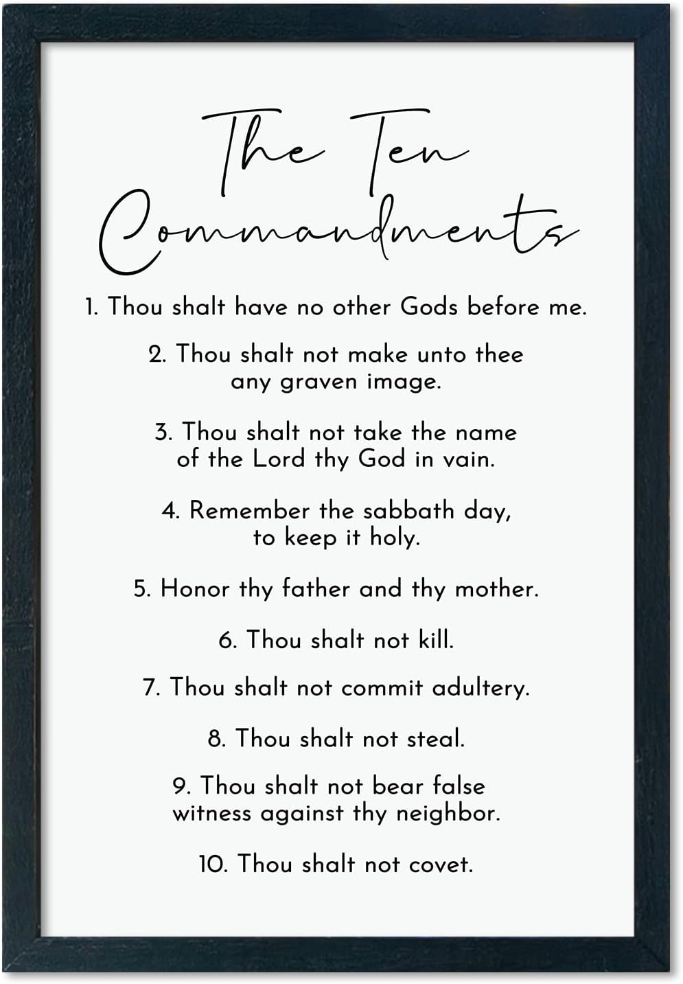LuZhiQiang The Ten Commandments Wall Art Decor 16"×11" Bible Verse 10 Commandments Sign Motivational Positive Quotes Wood Framed Wall Hanging (Black)