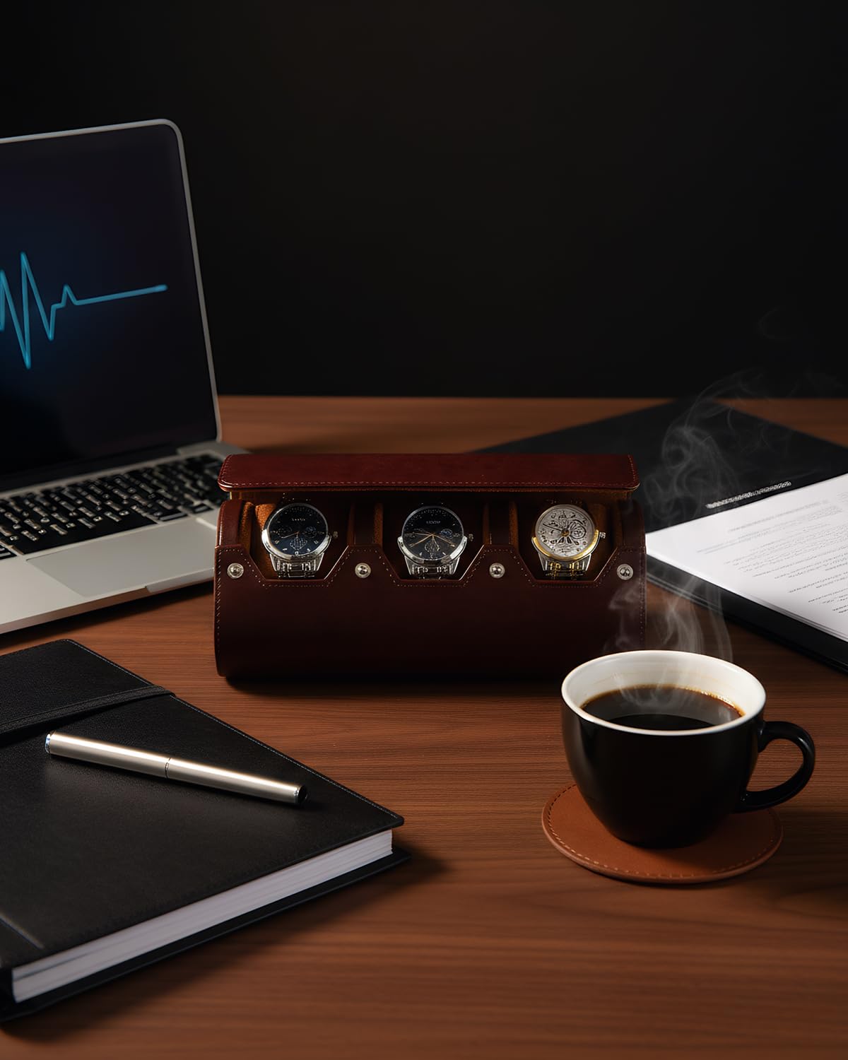 MR.OKAY 3 Watch Travel Case- Classic Leather Watch Case With Perfect Texture.Portable Watch Roll Or Organizer For Storage And Display. Luxury Gifts For Men, All Handmade by Artisans.