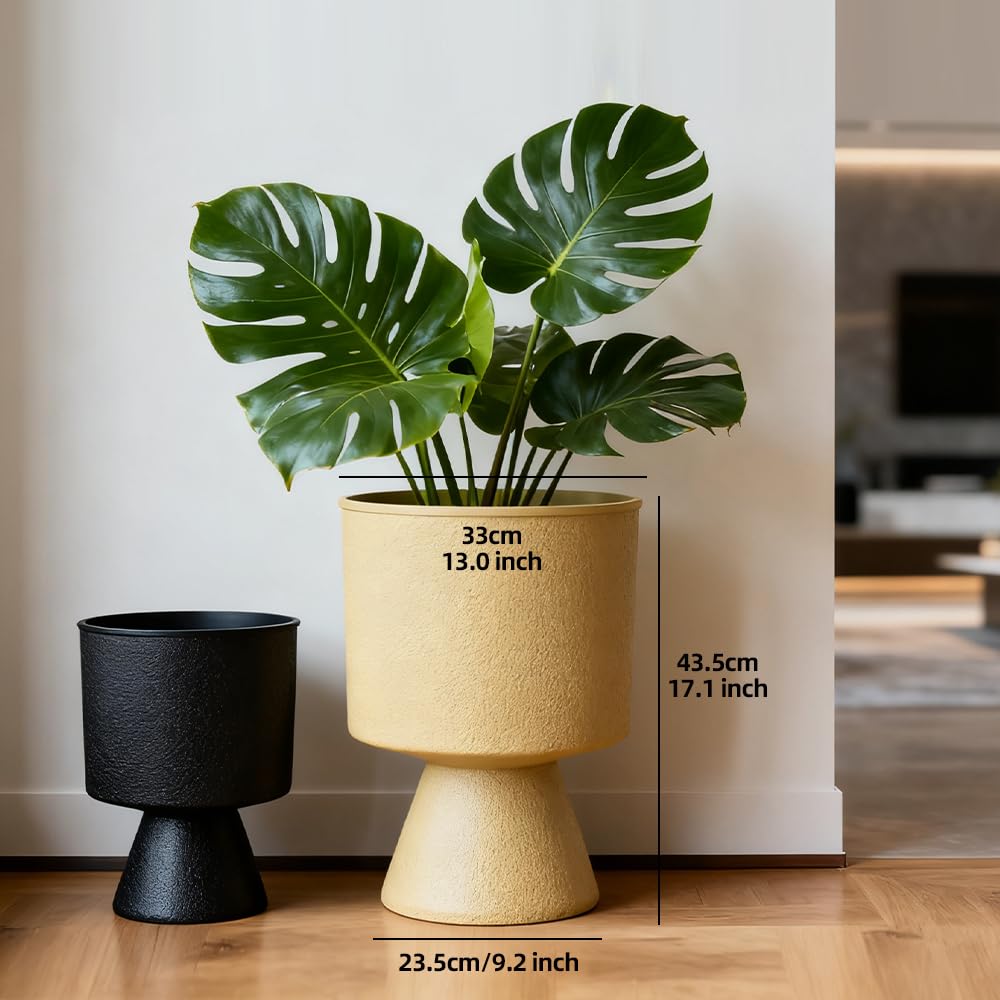 Lookat Modern Hourglass Planter, Indoor Decorative Plastic Plant Container, Textured Metal Look, Contemporary Home Garden Pot (Beige, CUP003 Small+Medium)