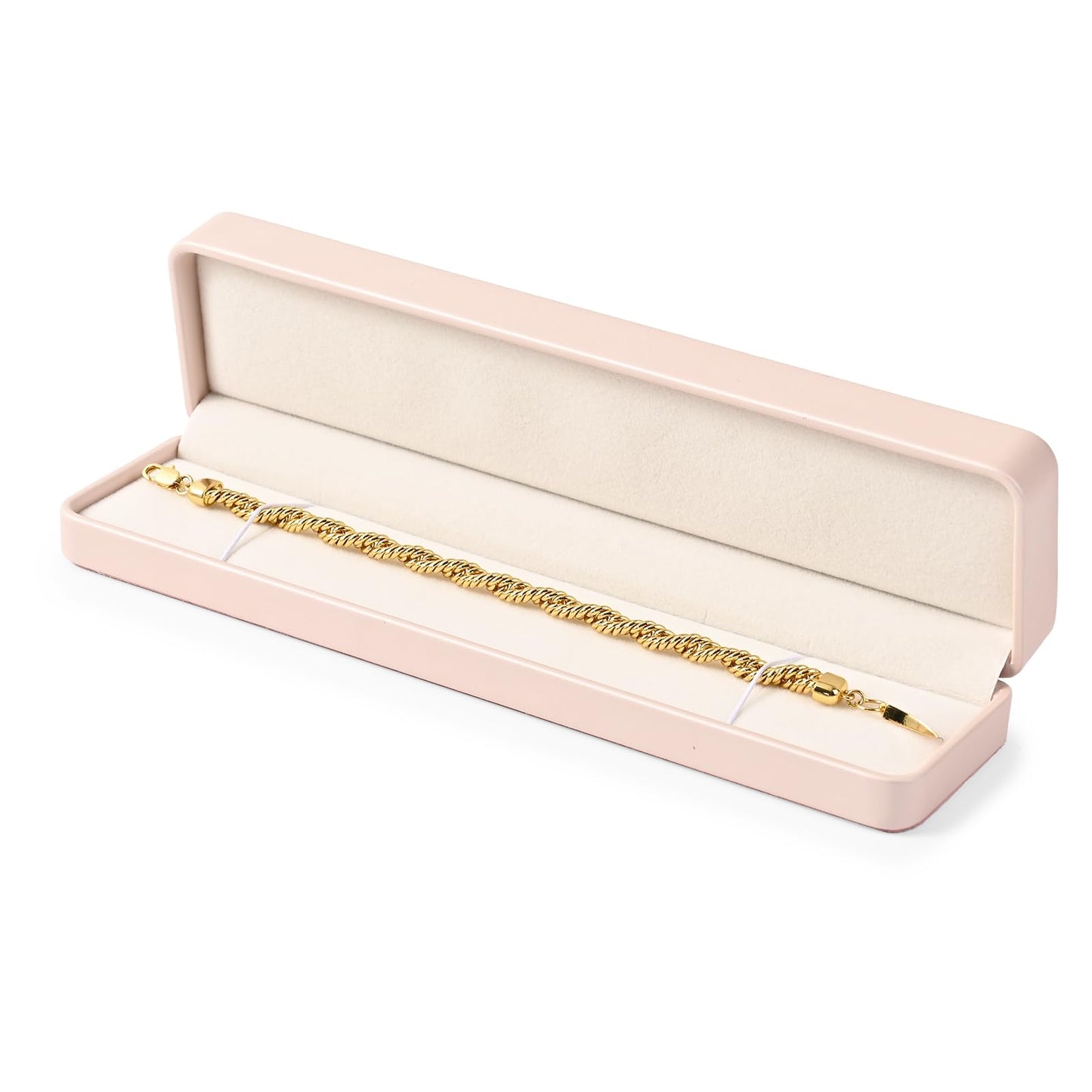 Papten PU Leather Necklace Bracelet Box Velvet Interior Long Chain Bracelet Necklace Gift Box Storage Case for Proposal Wedding Day Valentine's Day (Pink)