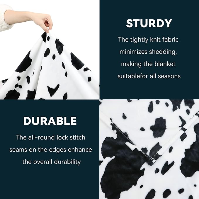 Cow Print Blanket Black & White - 50"x60" Plush Soft Fuzzy Fleece Throw for Adults Kids, All-Season Lightweight Bedding Decor, Gifts for Cow Lovers Birthday