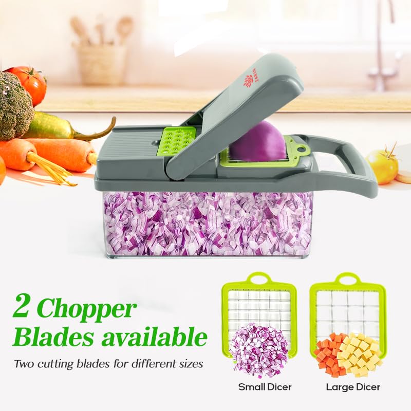 ZARIN 16‑in‑1 Vegetable Chopper & Slicer – Multi-Function Kitchen Gadget for Onions, Fruits & Vegetables – Mandoline Slicer with Interchangeable Blades for Easy Meal Prep
