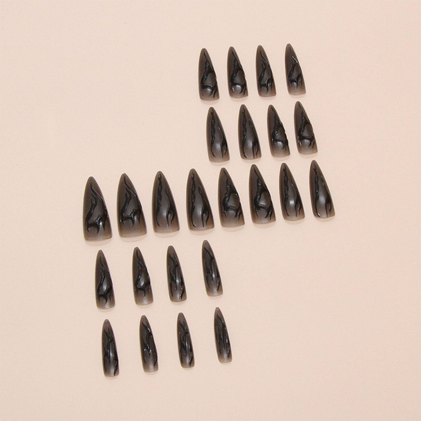 IMRAIN Press on Nails Long Stiletto Fake Nails Black 3D Line Glue on Nails with Designs Full Cover Matte Acrylic Almond Goth Stick on Artificial Nails for Women 24Pcs