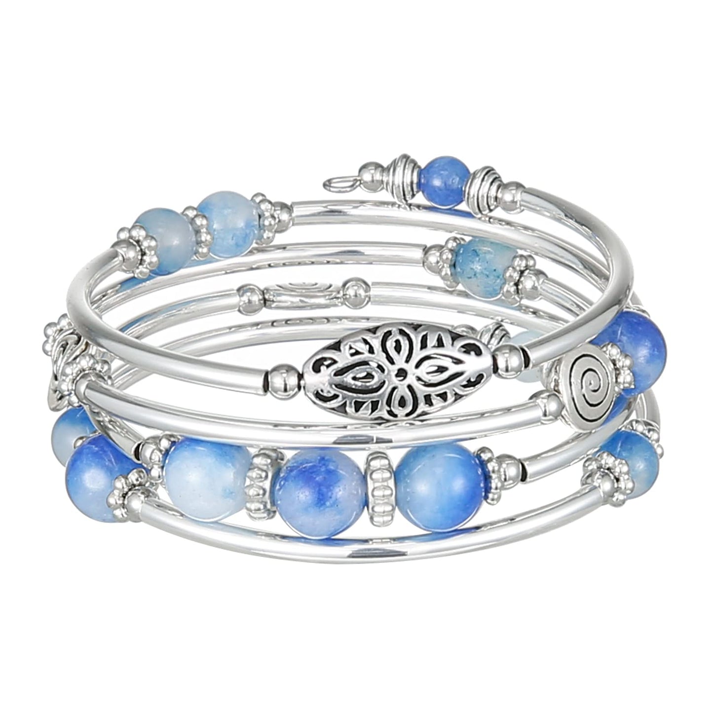 FULU AUTUMN Stackable Beaded Bracelets for Women Boho Wrap Silver Bracelet Layered Fashion Jewelry Gifts for Her(17-Sapphire)