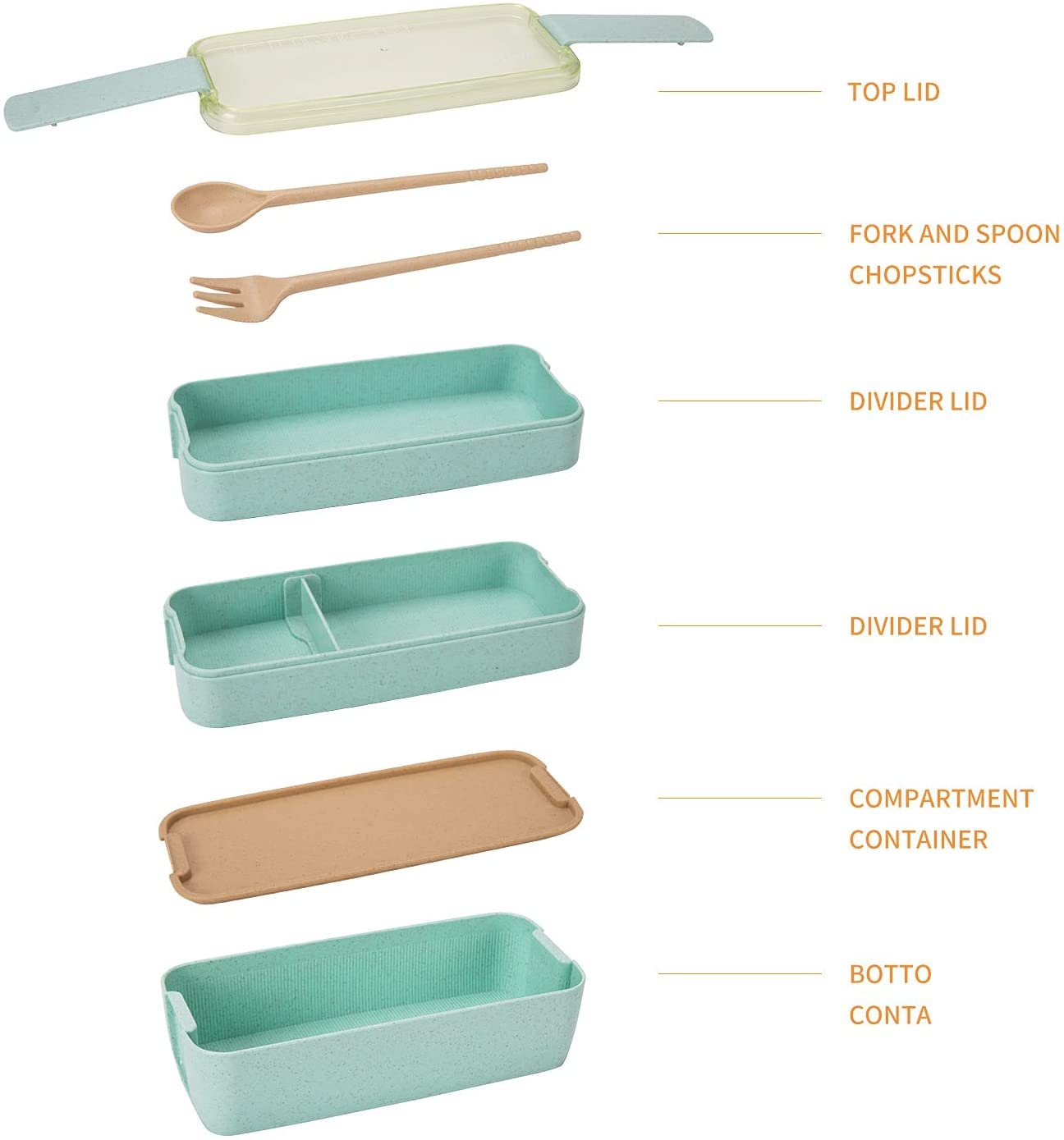 Rarapop 3 Pack Stackable Bento Box Adult Japanese Lunch Box Kit with Spoon & Fork, 3-In-1 Compartment Wheat Straw Meal Prep Containers (Green/Pink/Beige)