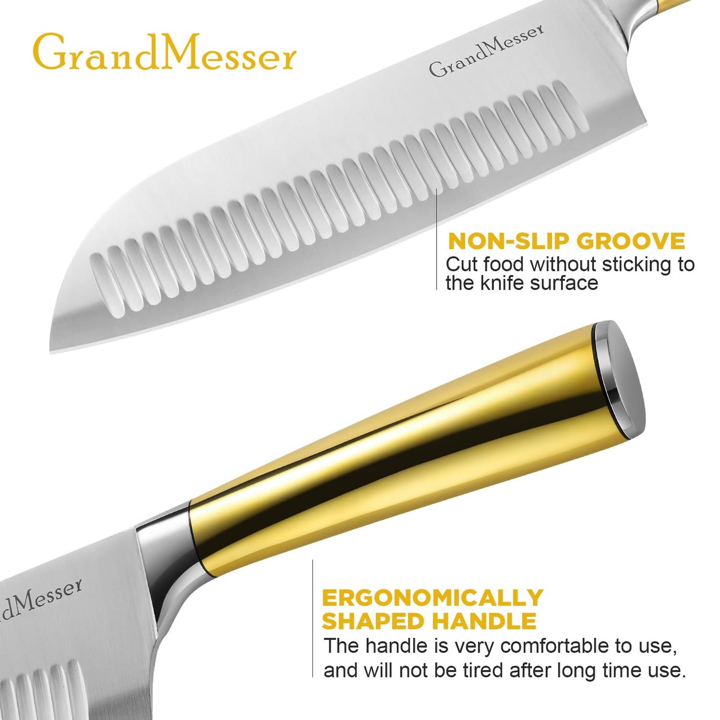 GrandMesser Santoku Knife, Chef's Kitchen Knife 7 Inch, Japanese Steel AUS-10 Chef Knife, with Pure Copper Ergonomic Handle & Gift Box.