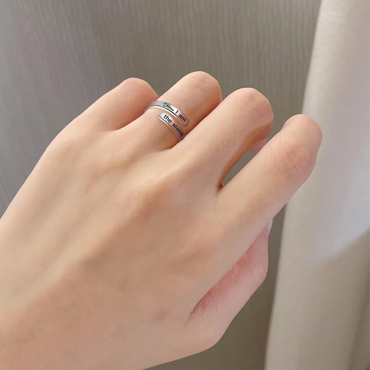 925 Sterling Silver Inspirational Jewelry Adjustable Wrap Open Ring Encouragement Gift for Women(I am the storm 3)