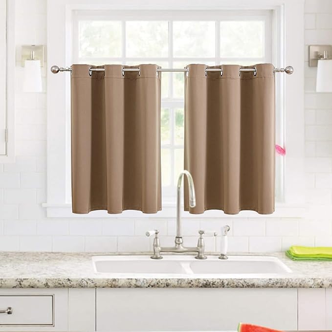 ChrisDowa Small Window Curtains for Kitchen and Bedroom - Grommet Short Thermal Insulated Room Darkening Curtains (2 Panels, Cappuccino, 52 x 36 Inch)
