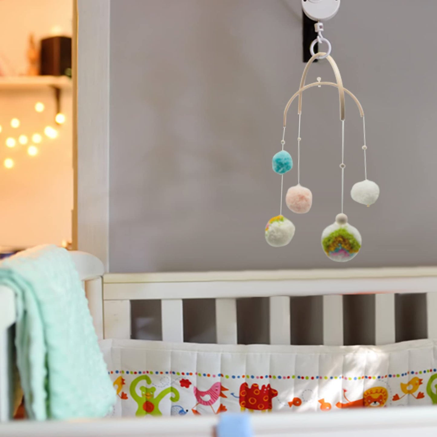 beinkmake Nursery Wooden Frame DIY Handmade Kit Crib Mobile Wind Chime Bed Wood Mobile Hanger Wooden Frame Ornaments Handmade Kit, Round