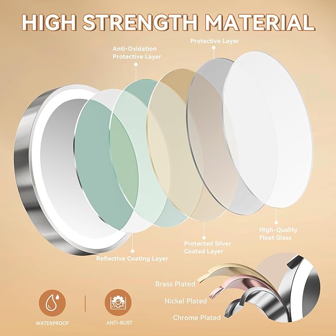 Auxmir 1X/20X Wall Mounted Makeup Mirror with Light, 8" Rechargeable Double-Sided Magnifying Mirror, Vanity Mirror Dimmable 3 Color Light, 360° Extension Rotation Foldable 14.5 Inch Arm, Chrome