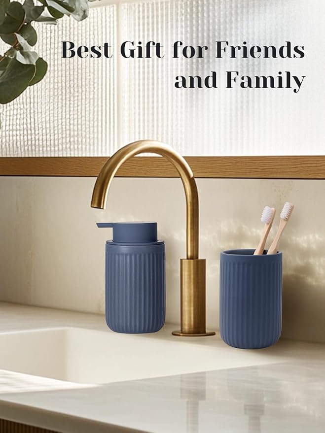 INGOFIN Ceramic Toothbrush Holder, 12 oz Toothpaste Holder Bathroom Cup, Tooth Brush Holder for Vanity Countertop, Organizer Storage for Cosmetic, Makeup, Office Pencils, Matte Blue