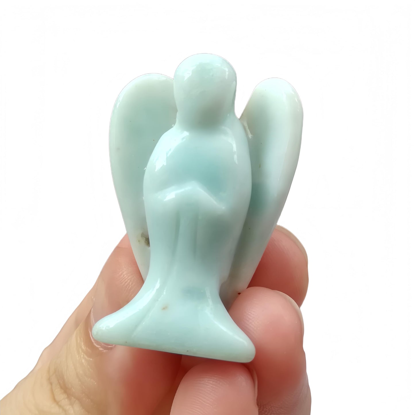 Afucats Natural Amazonite Healing Guardian Angel Indoor Decorative Stone,1.5 Inches Carving Pocket Palm Statue,Gift for Her Christmas Décor