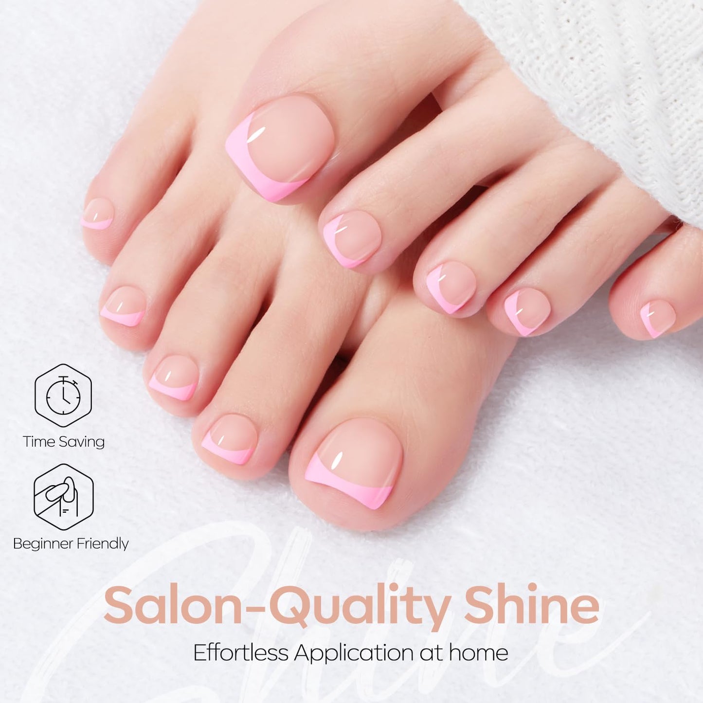 Modelones Press on Toenails Short, Hot Pink French Tip Toe Nails Square, Reusable Nail Kit with Nail Glue Adhesive Tabs Mini Nail File, Toe Nails 36Pcs 18Sizes, Summer Spring Women Girl Gift
