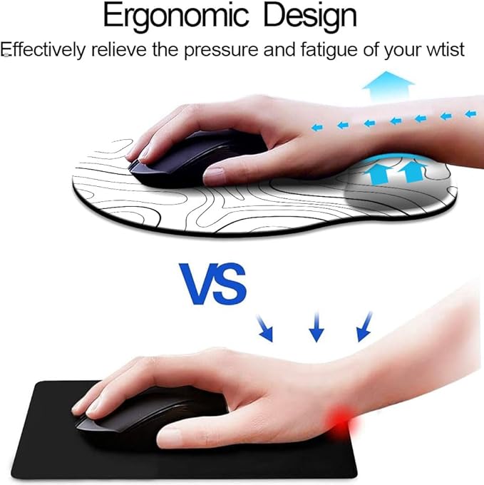 Ergonomic Mouse Pad with Wrist Support,Mouse Pad with Wrist Rest,Relieve Wrist Pain Mousepad Non-Slip Rubber Base,Mouse Pads for Desk,Computers,Laptop,Office,Home,Accessories White Topographic Line