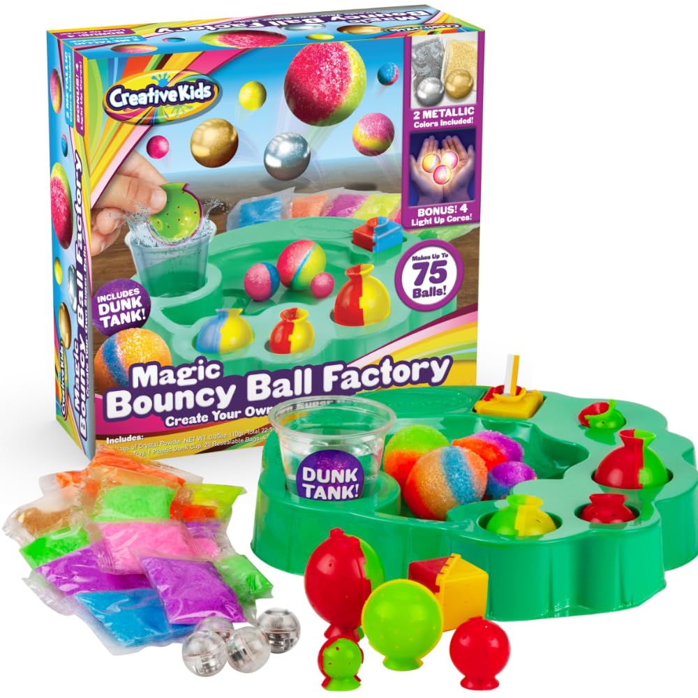 Magic Bouncy Ball Factory Set - Make 75 Stunning DIY Bouncy Balls, Light-Up Magic Balls! Science Kits for Kids, Perfect for Science Projects and Science Parties!