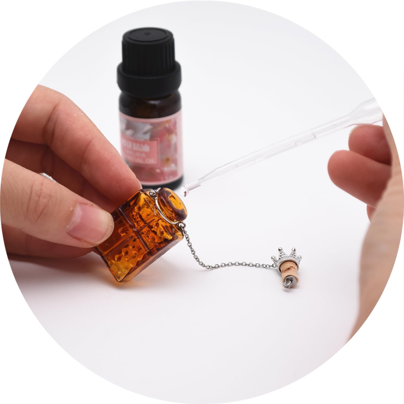 Handcrafted Glaze Glass Square Refillable Essential Oil Necklace Pendant - Aromatherapy Perfume Diffuser Pendant with Stainless Steel Chain (Red)