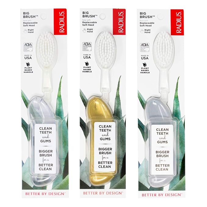 RADIUS Big Brush With Replaceable Head, Right Hand, Gold, Marble, Ice (3 Pack), 3 Count