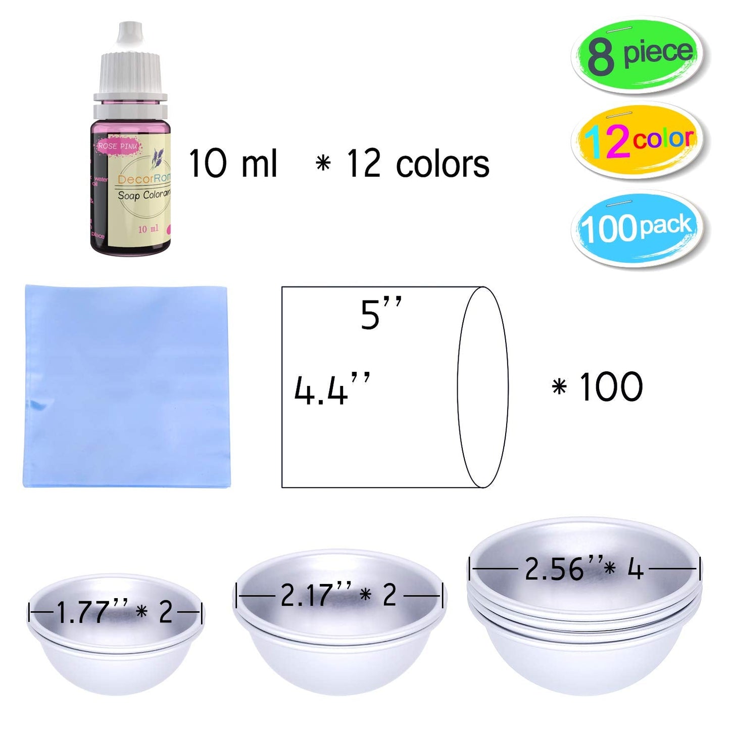 Bath Bomb Mold Set with Soap Colorant,Shrink Wrap Bags - Food Grade Skin Safe Soap Dye for DIY Bath Bomb Making Supplies Kit - Liquid Bath Bomb Dye for Soap Coloring - with Instructions