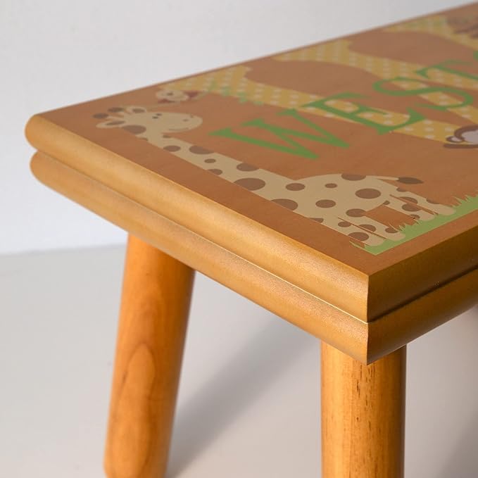 Let’s Make Memories Personalized My Own Name Step Stool - Children’s Step Stool - Sturdy Wood – Non-Toxic Paint, Sealer - Jungle Design - Natural - 14’Wx9.25”Lx8.75”H - Ages 3+