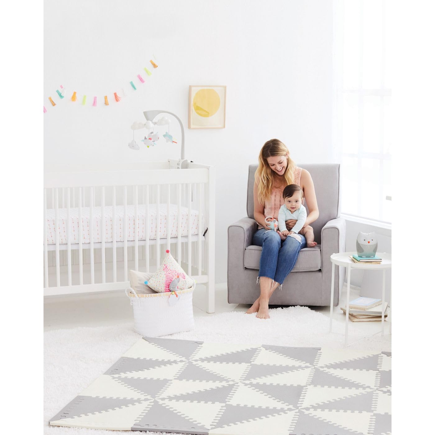 Skip Hop Baby Play Mat, Interlocking Foam Floor Tiles, 70" x 56", Playspot, Grey/Cream
