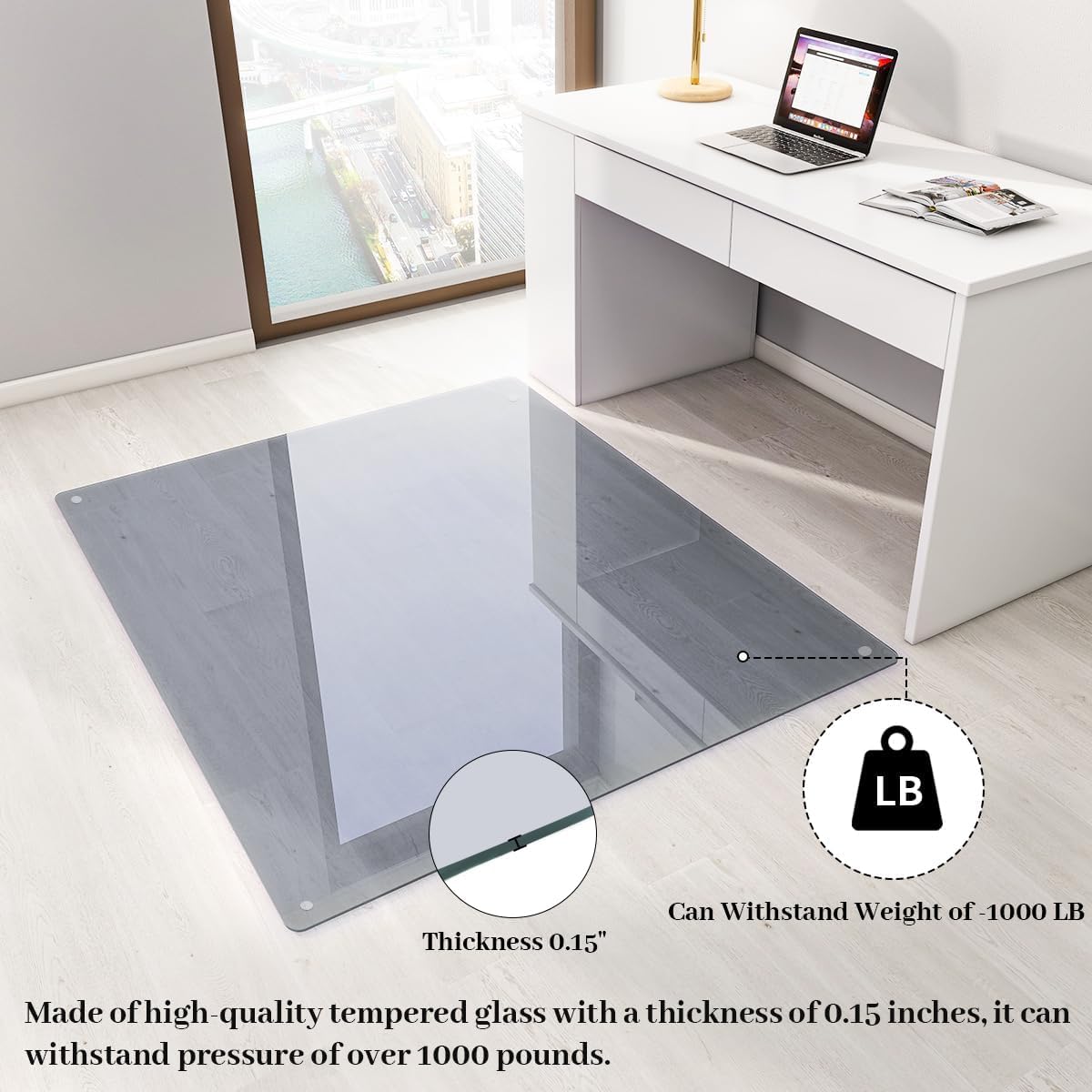 Tempered Glass] 60" x 80" Glass Office Chair Mat for Carpet