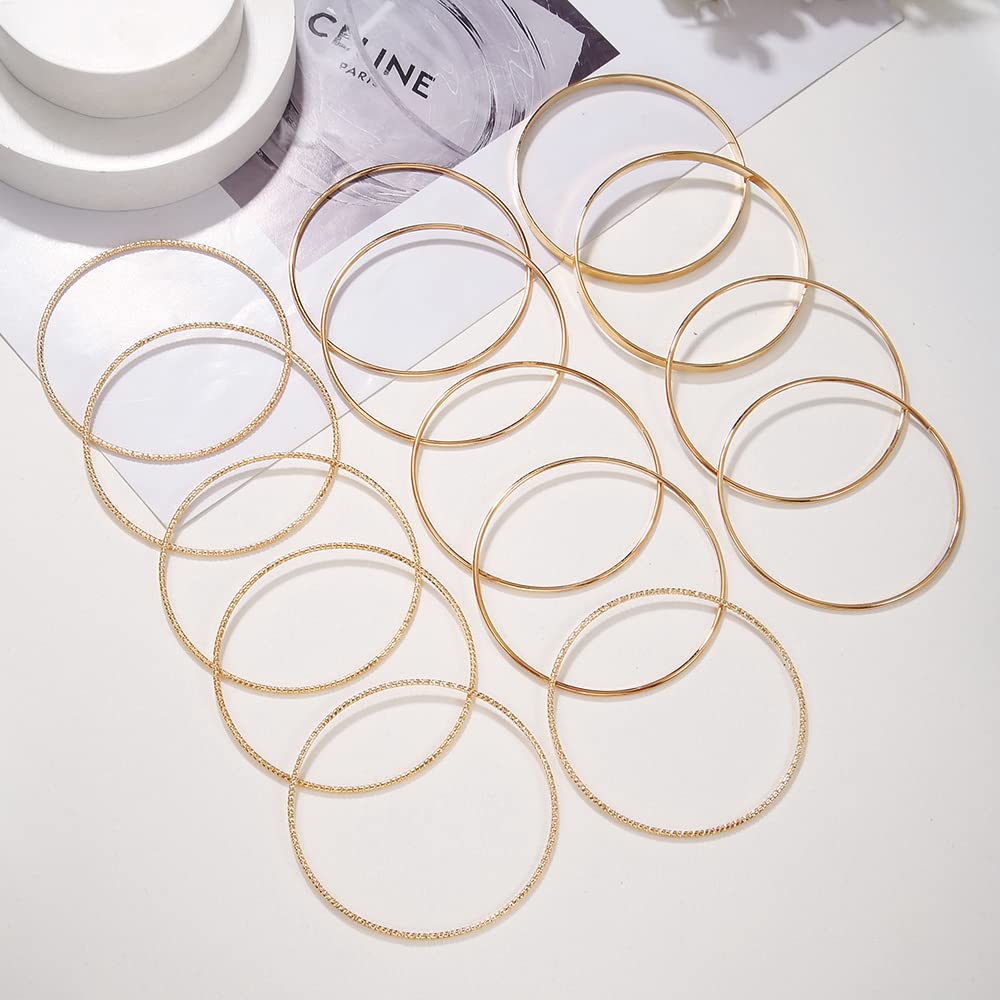 RINTOLER 14Pcs Gold Bangle Bracelets Set for Women - Multi Layer Stackable Textured Bracelets Boho Jewelrys for Women.