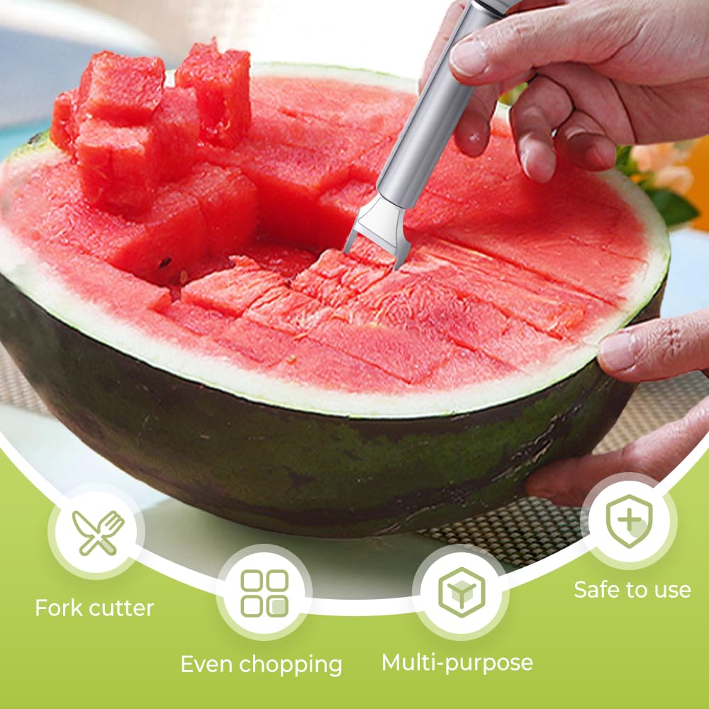 2PCS 2-in-1 Stainless Steel Fruit Cutter, 2026 Upgraded Dual Head Watermelon Fork Slicer Cutters Tool, Summer Watermelon Fork Cutter Slicers Tool Home Kitchen Gadgets (2)