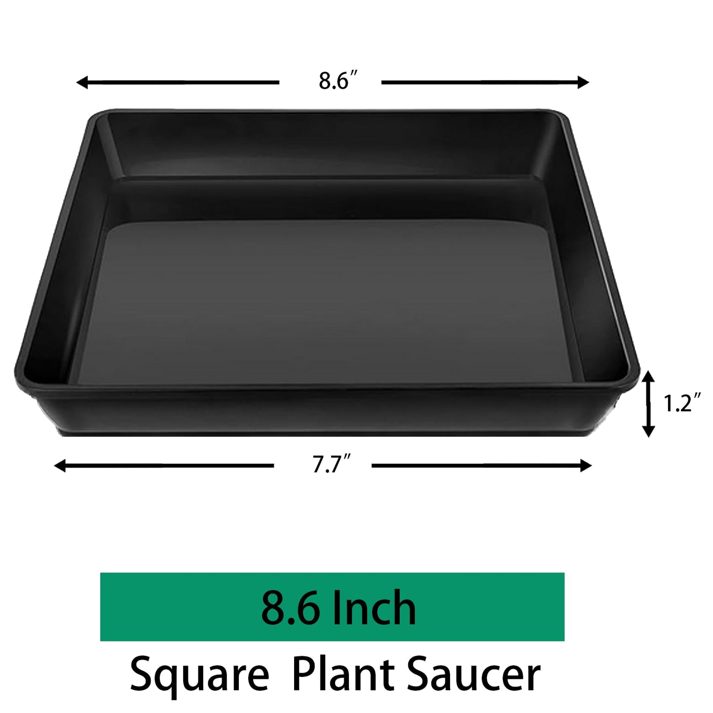Tectsia Square Plant Saucer 8 Inch 5 Pack, Planter Trays for Flower Pots, Plant Water Catcher Drip Dishes, Plastic Bottom Watering Plates Indoors and Outdoors - Black