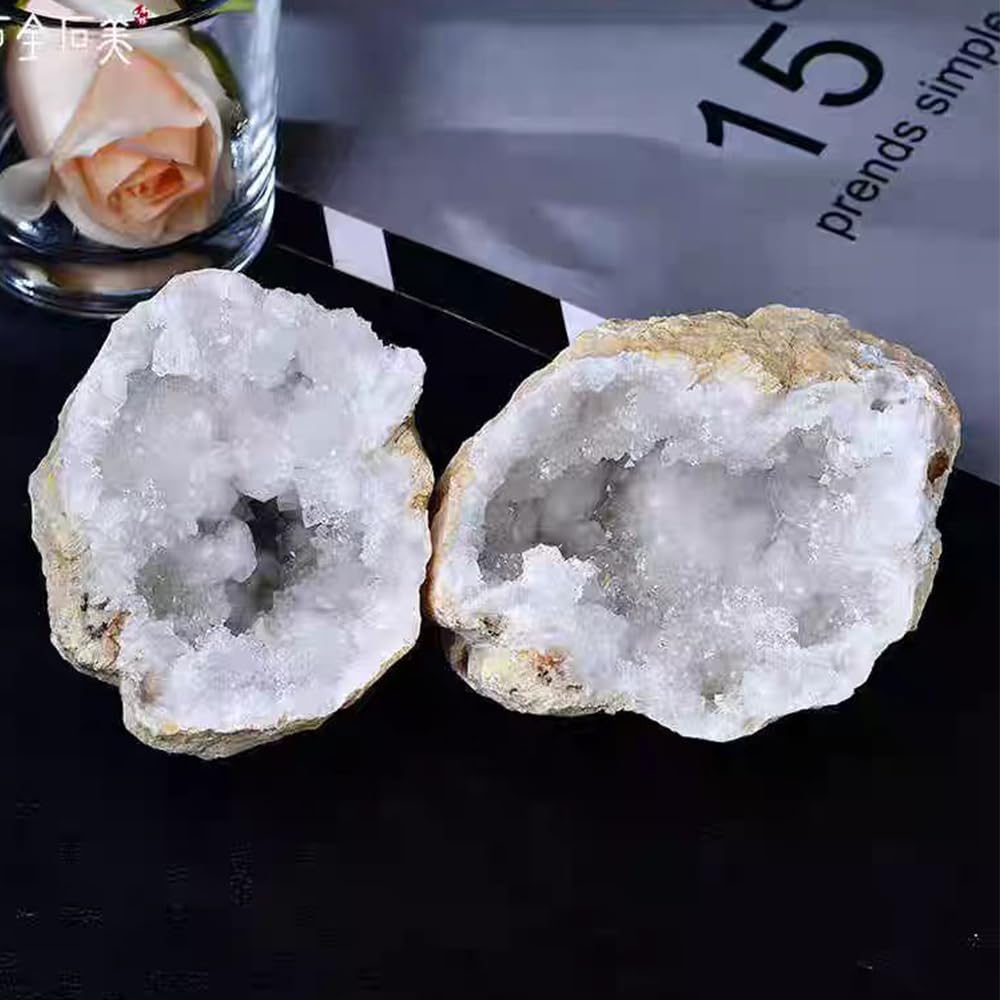 2PCS Natural Raw Stone Healing Crystals Bulk Healing Gemstones for Reiki Tumbling Fountain Rocks Meditation Garden Home Decor (Agate geode)