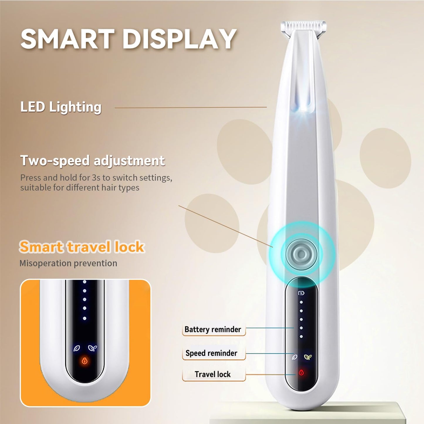 MOONEON 2026 New Pet Precision Trimmer, Dog Paw Trimmer with LED Light, Low Noise, IP68 Waterproof, Dual-Speed Motor, Suit for Trimming Paw, Ear, Face, Butt, Eyebrows, USB Rechageble