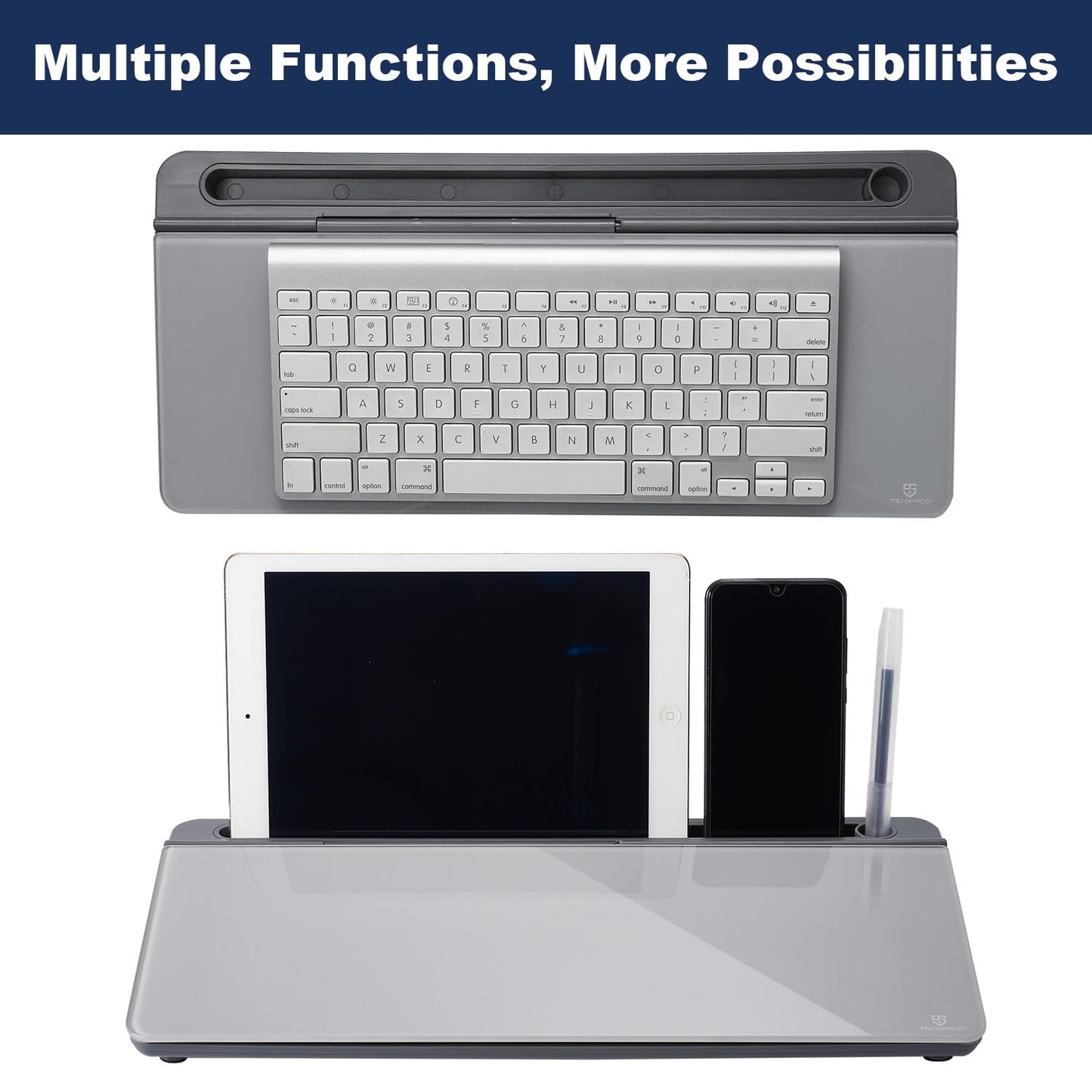 TSJ OFFICE Desktop Whiteboard Dry-Erase-Board - Computer Keyboard Stand White Board Surface Pad with Drawer, Desk Organizers with Accessories for Office, Home, School Supplies - Complete Grey