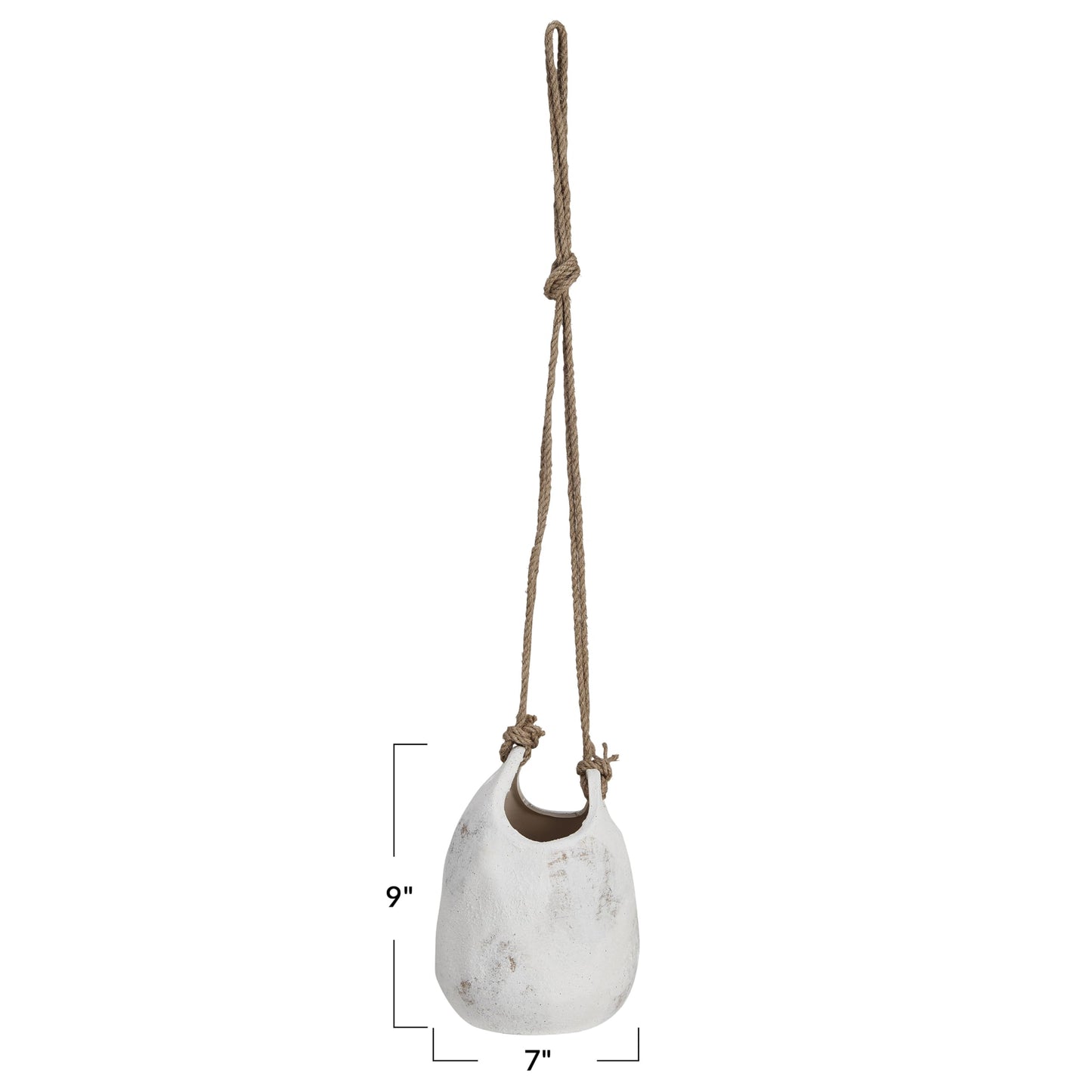 Creative Co-Op Hanging Stoneware Planter with Jute Rope Hanger and Distressed Volcano Finish, White