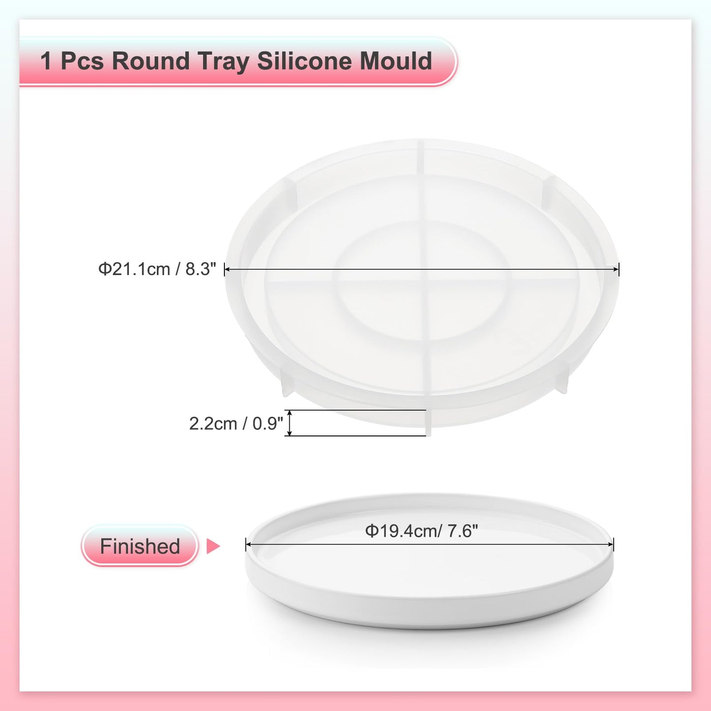 PATIKIL 8.3" Round Tray Resin Mould with Edge, Plate Silicone Moulds for Epoxy Resin Jewelry Storage Containers Blank Casting Mould for DIY Craft Home Decorations Making Tool, White
