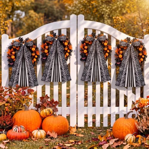 Suncalla 2 Pcs Halloween Black Spider Web Ribbon Bow for Wreath Front Door