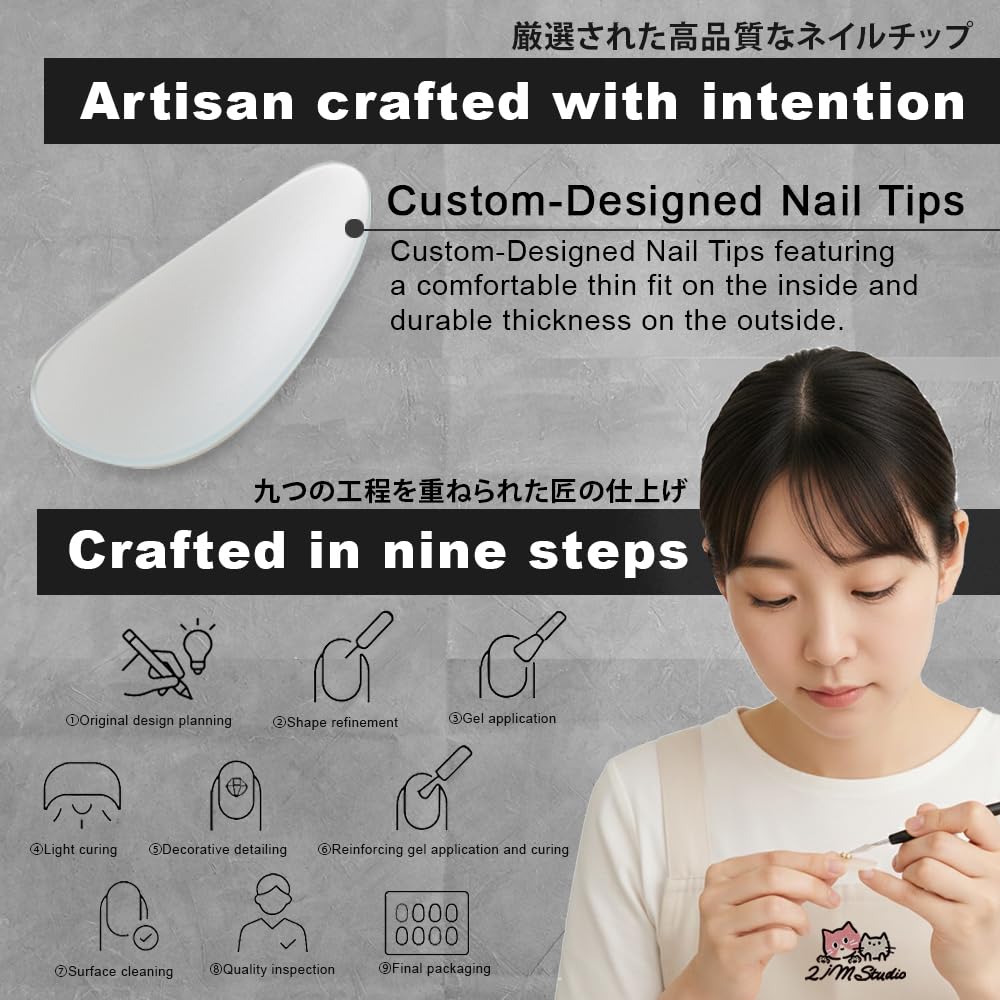 2IM Studio Handmade Press On Nails – 10 Piece Soft Gel Nail Kit with Glue & Tool Set, Reusable Artisan Nails, Salon-Quality Finish (Blue Reef-S)