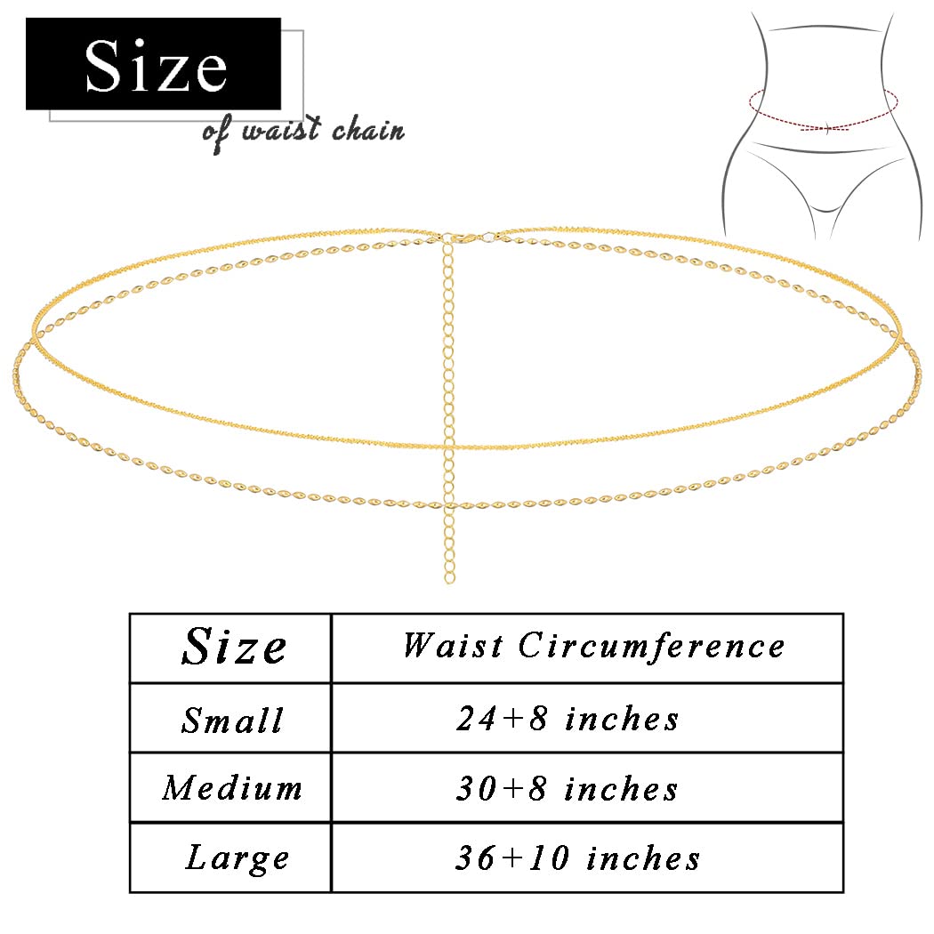 Wriidy Layered Gold Beaded Waist Chain Belly Chain Shiny Women Body Jewelry Accessories for Beach