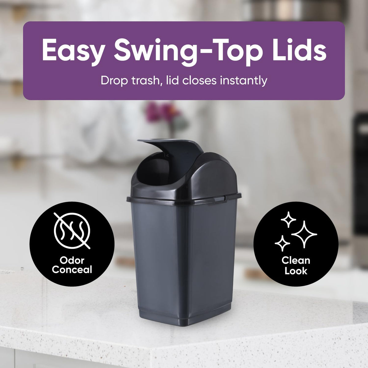 Mini 1.25 Gallon and Small 2.5 Gallon Plastic Trash Cans with Swing Top Lid (2 Count)
