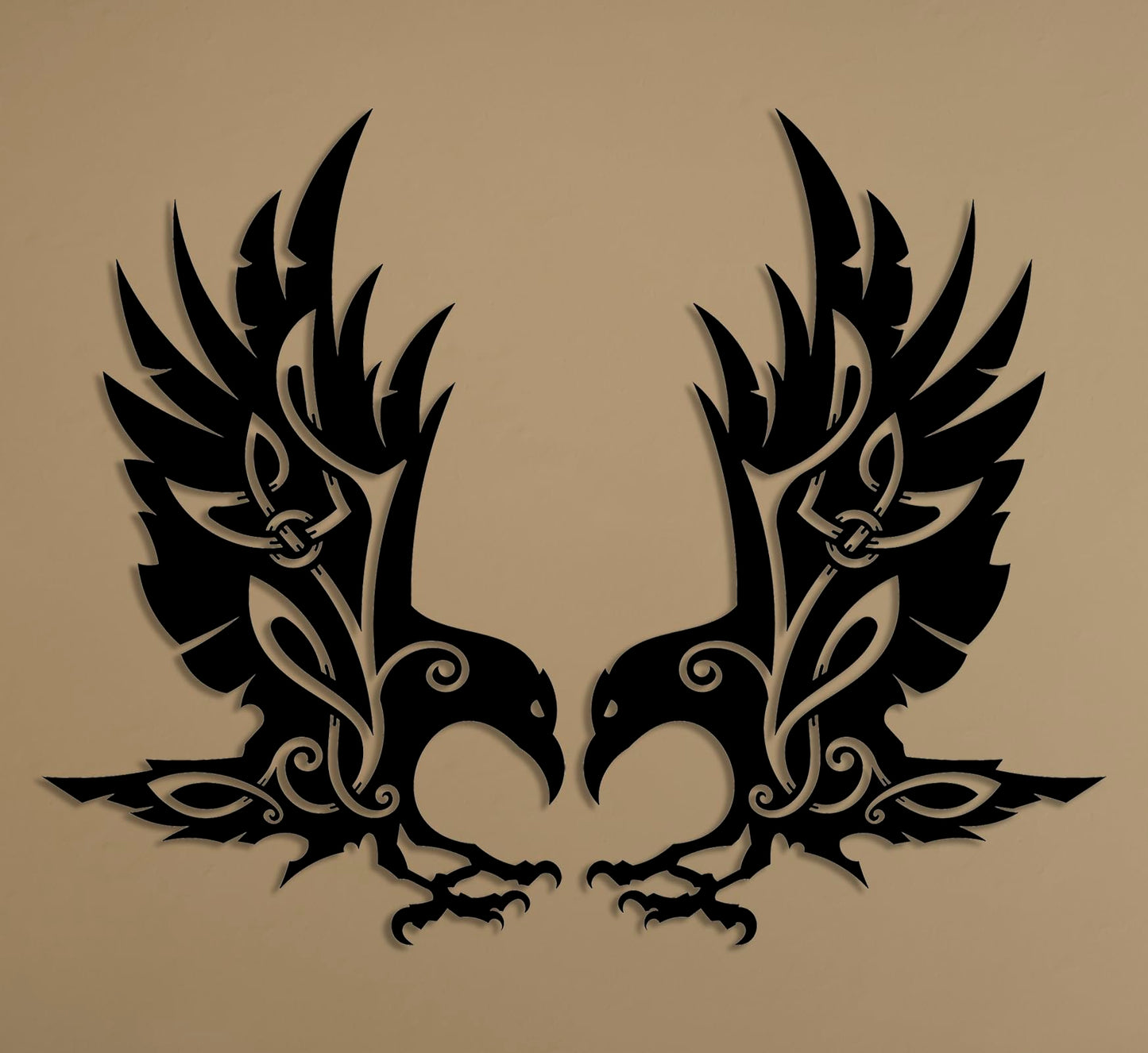 Viking Raven Wall Decor Metal Crow Wall Art Gothic Home Decorations Celtic Art for Living Room Bedroom Indoor Outdoor (Black 2 Set)