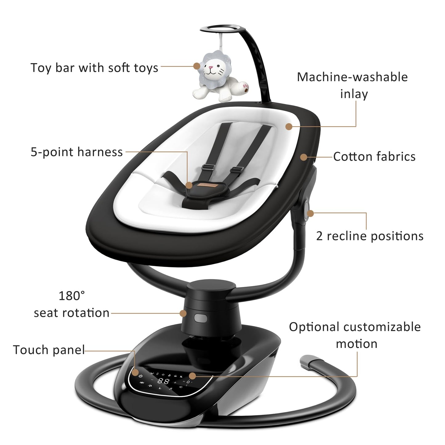 Angelbliss Baby Swing with Custom Motion, 3D-Motion Electric Swing with 6 Unique Motions & 4-Speeds, Bluetooth Enabled, 13 Preset Lullabies (Black)
