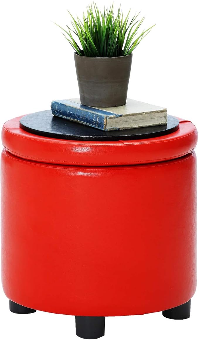 Designs4Comfort Round Accent Storage Ottoman with Reversible Tray Lid