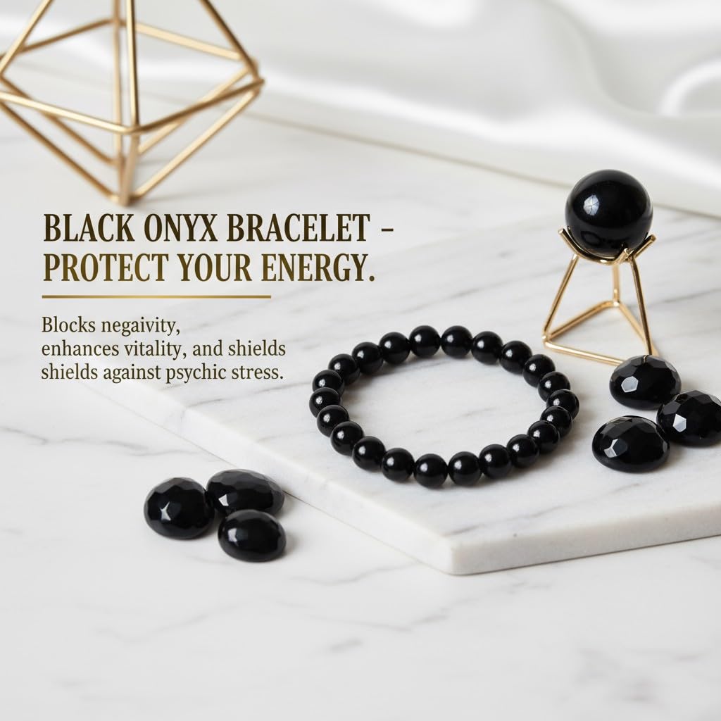 The Vida Handmade AAA+ Quality Crystal Stretch Elastic Bracelet - Nature Gemstone - Jewelry Gift - Holiday Gift - For Women & Men (Black Onyx)