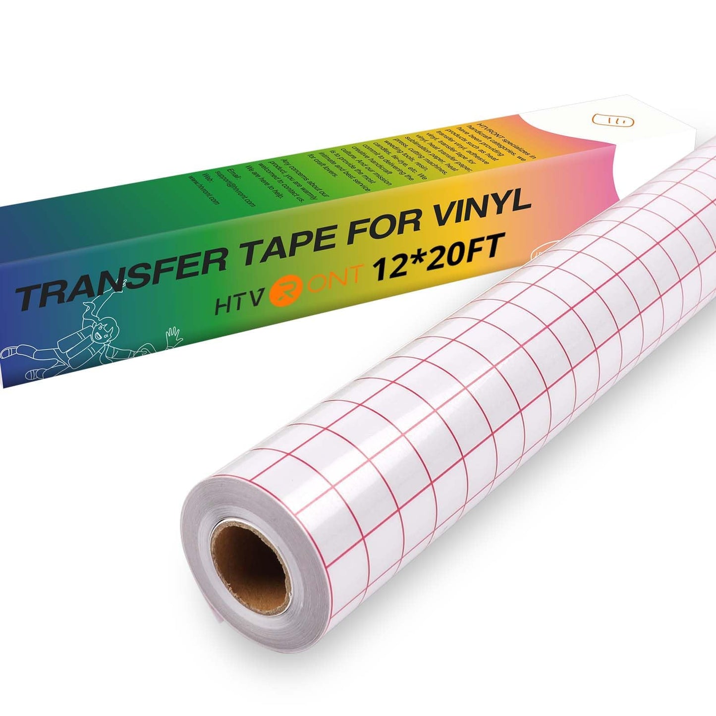 HTVRONT Transfer Tape for Vinyl - 12" x 20 FT Red Alignment Grid Clear Transfer Paper for Adhesive Vinyl - Medium Tack Transfer Tape for Signs Stickers Decals Walls Doors