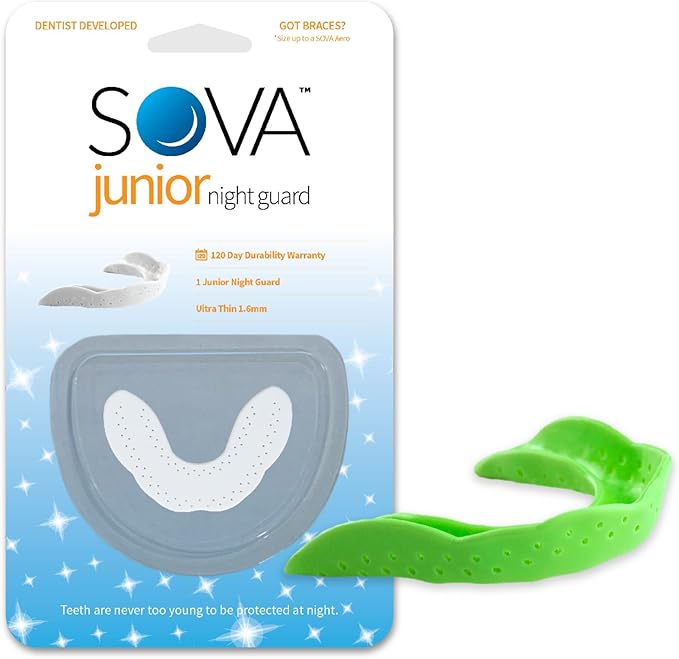 SOVA Junior Night Guard, Spring Green - 1.6mm Thin - Custom-Molded Fit - Protects Against Nighttime Teeth Grinding & Clenching - Odor & Taste Free - Remoldable Up to 20 Times