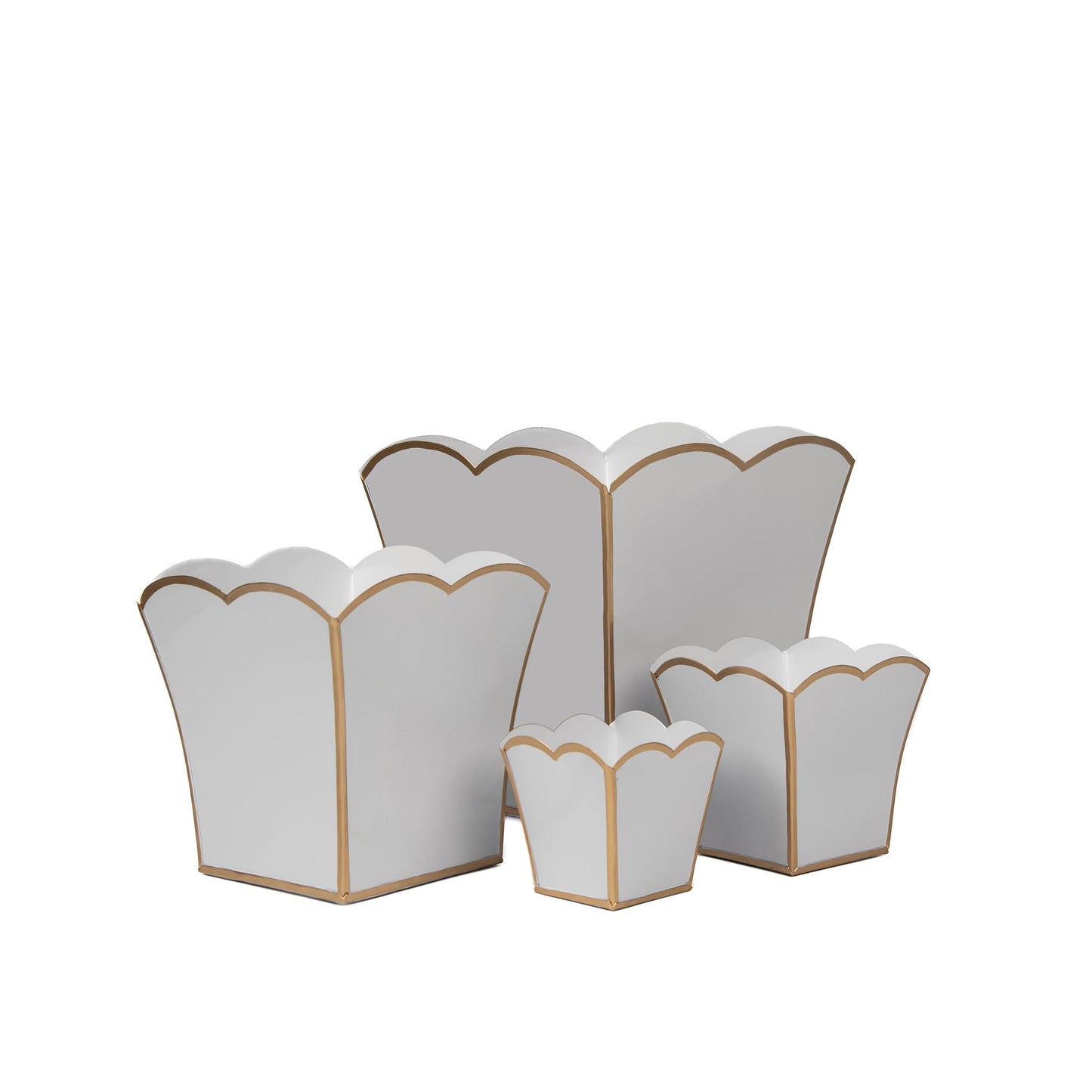 Jaye's Studio Decorative Square Cachepot Flower Pot, House Plant Pot Indoor, Modern Scalloped Planter, Boho Planter, Metal Pot - Floor, Tabletop, Porch & Window Planter for House Decor