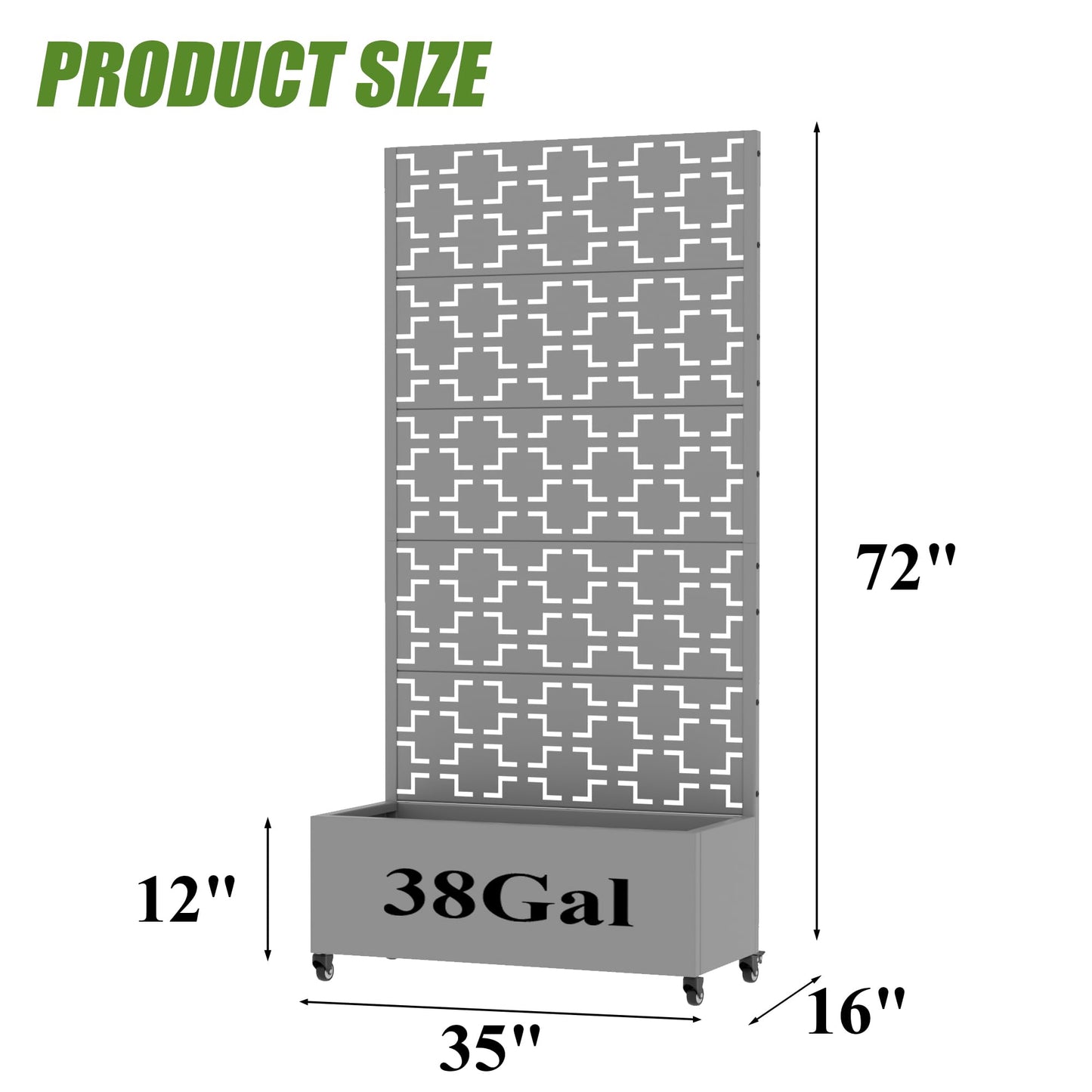 Casaphoria Metal Raised Garden Bed with Trellis and Wheels, 72"x35"x16" Planter Box for Climbing Plants, Vegetables & Vines, Features Drainage Holes and Privacy Screen (Grey-Brick)